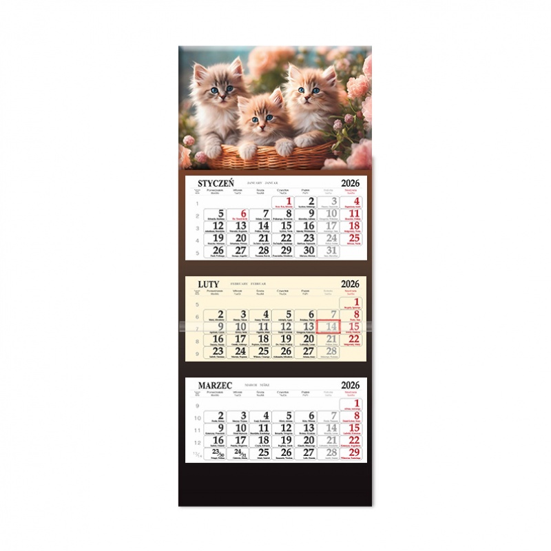 Kalendarz trójdzielny ścienny 32x85cm 2026 Sapt