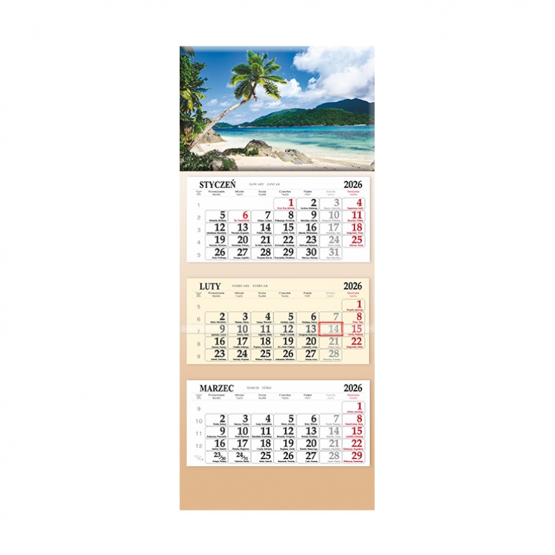 Kalendarz trójdzielny ścienny 32x85cm 2026 Sapt