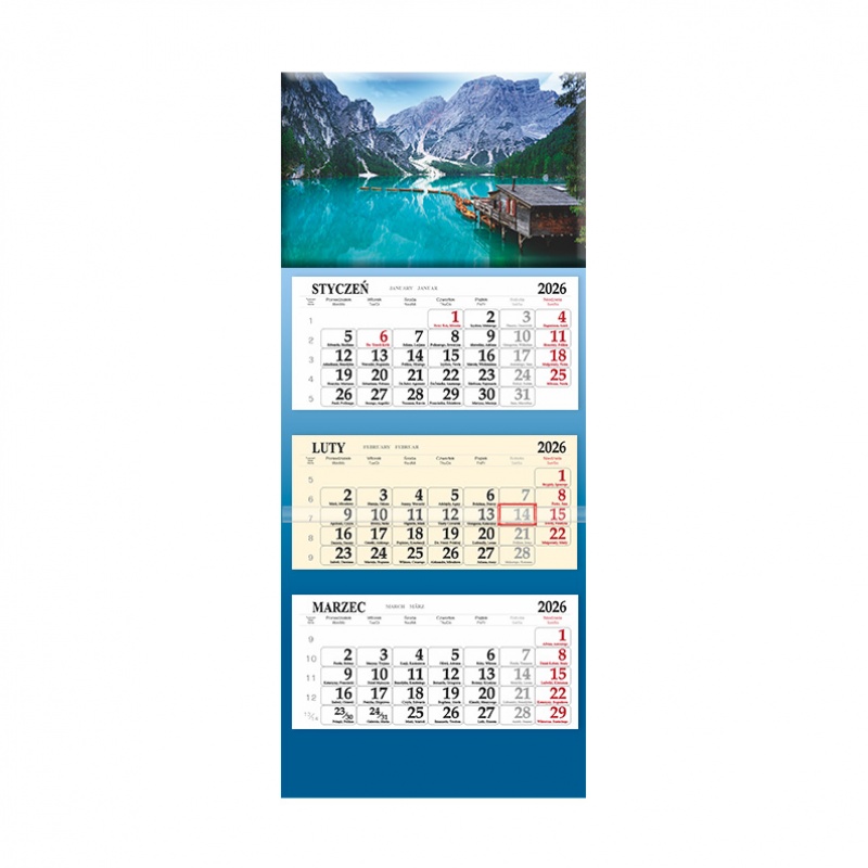 Kalendarz trójdzielny ścienny 32x85cm 2026 Sapt