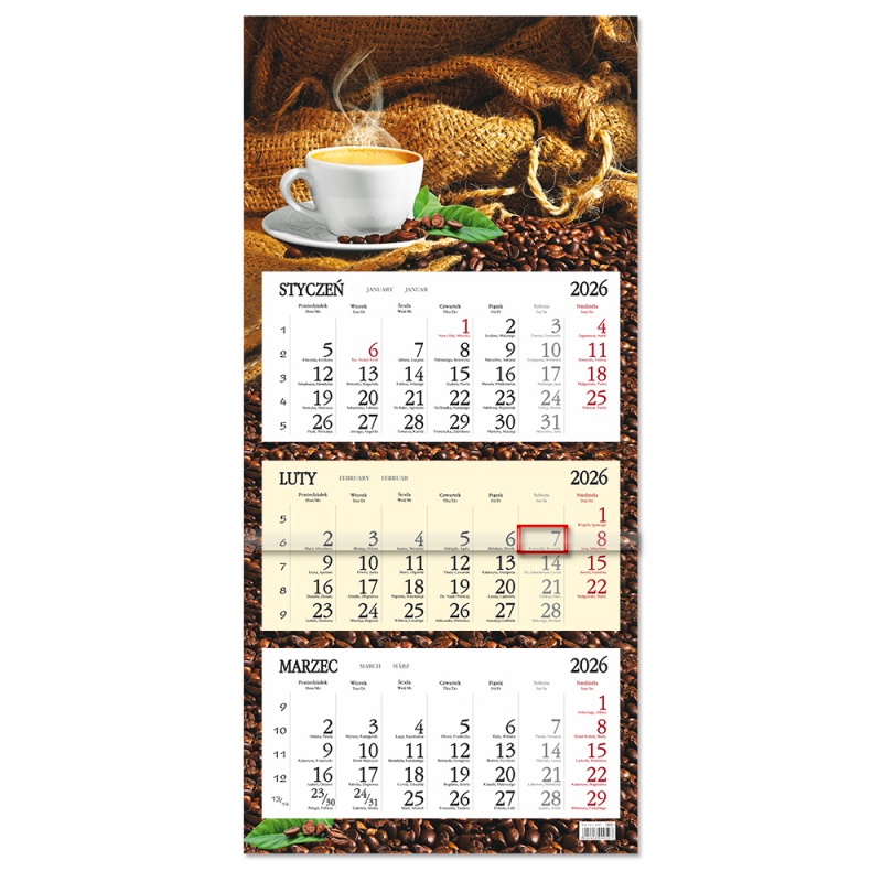 Kalendarz trójdzielny ścienny 32x85cm 2026 Sapt