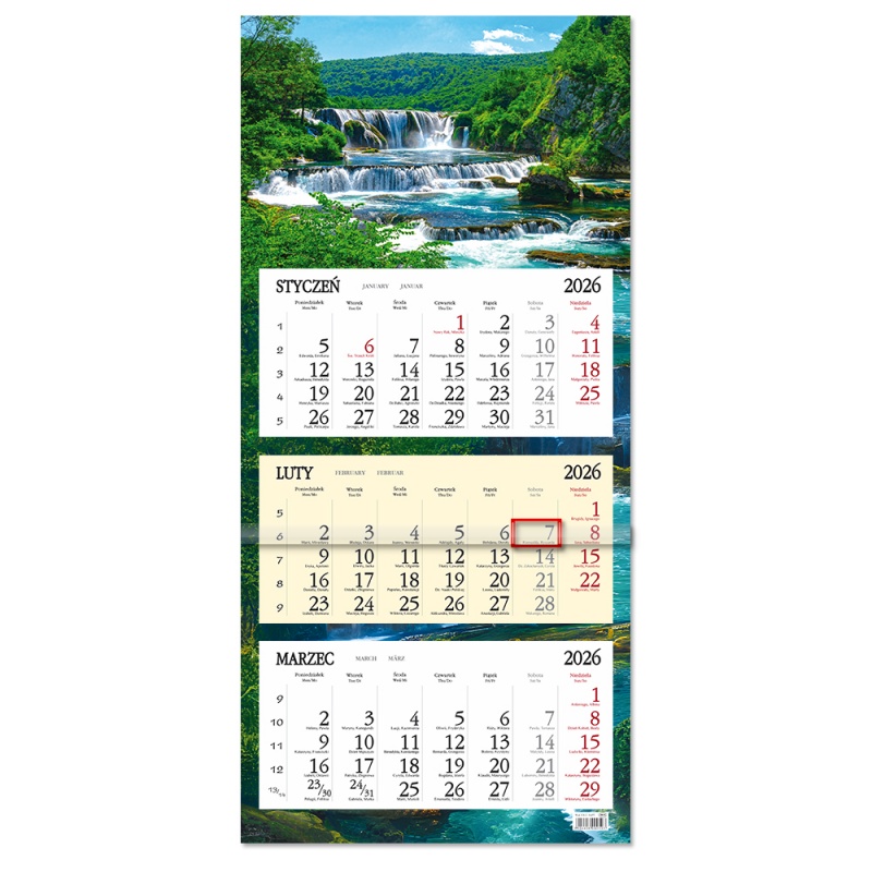 Kalendarz trójdzielny ścienny 32x85cm 2026 Sapt