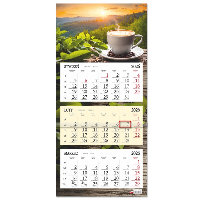 Kalendarz trójdzielny ścienny 32x85cm 2026 Sapt