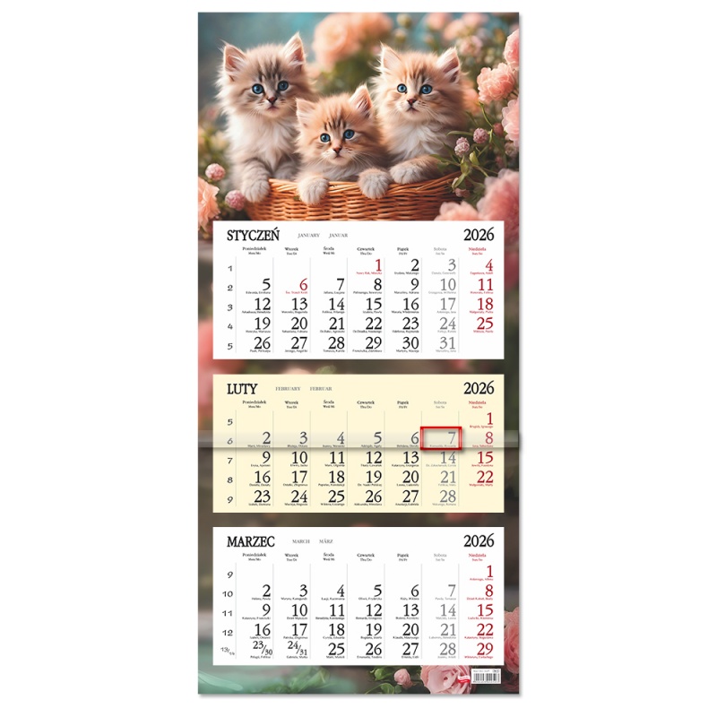 Kalendarz trójdzielny ścienny 32x85cm 2026 Sapt