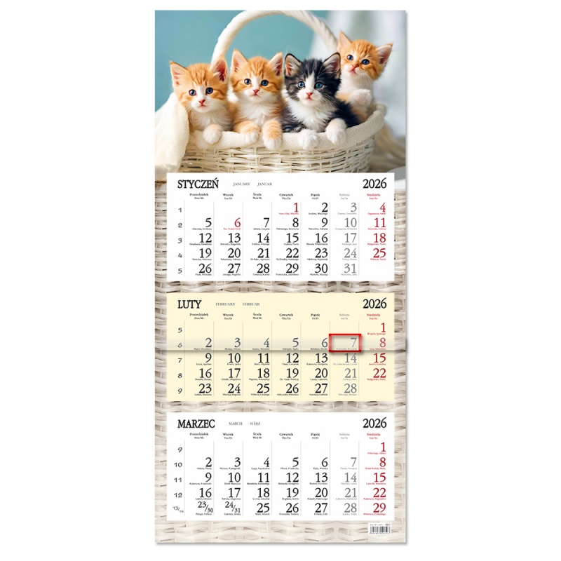 Kalendarz trójdzielny ścienny 32x85cm 2026 Sapt