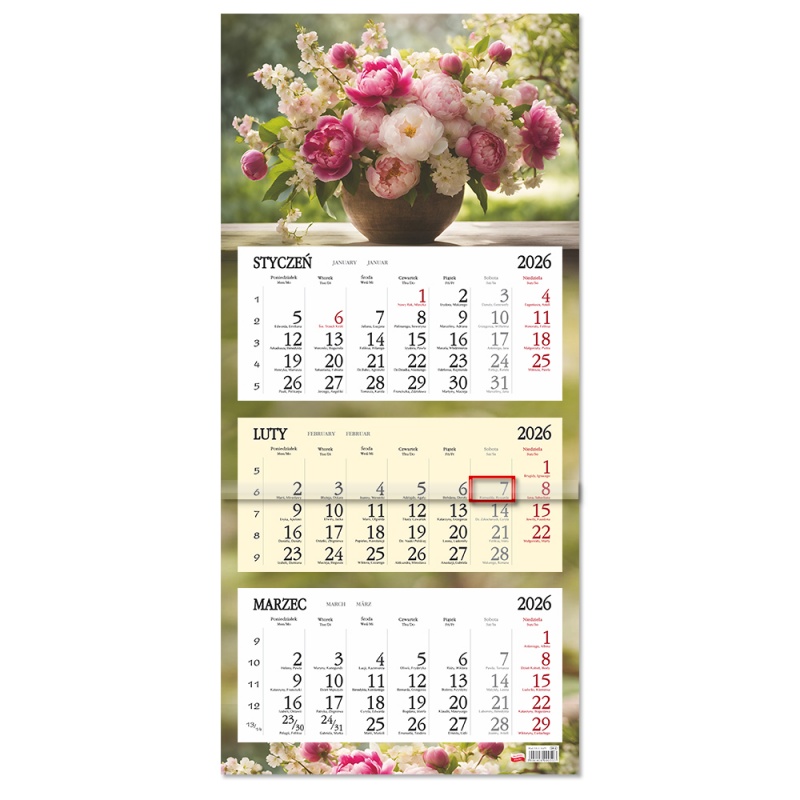 Kalendarz trójdzielny ścienny 32x85cm 2026 Sapt
