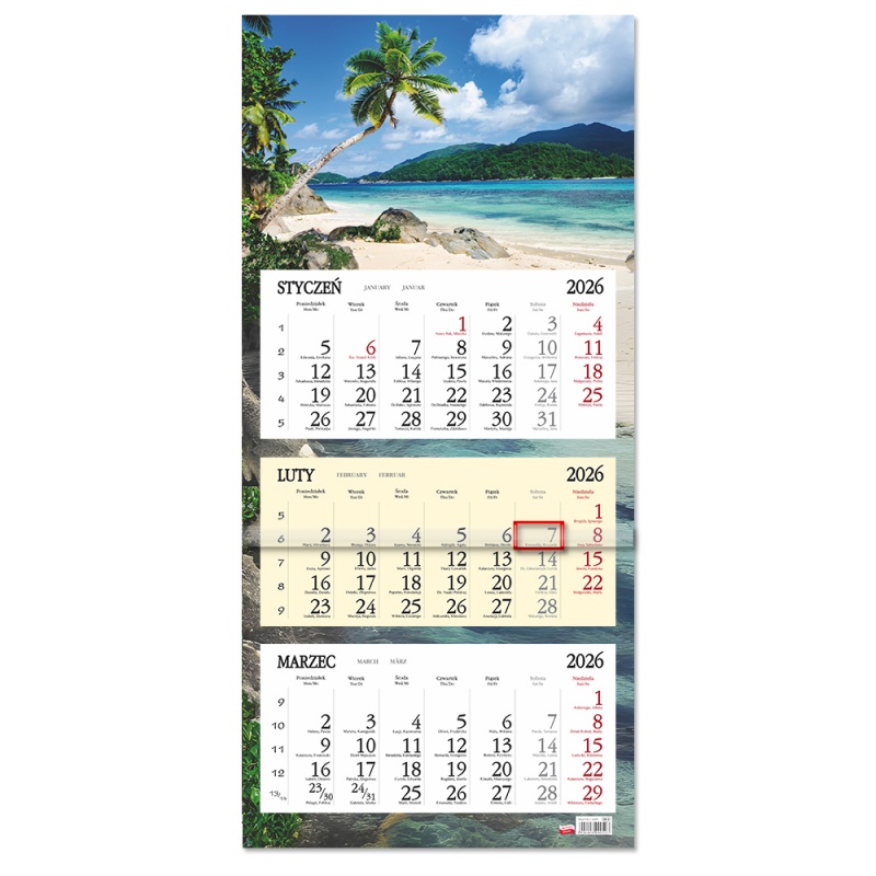 Kalendarz trójdzielny ścienny 32x85cm 2026 Sapt