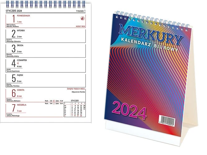 Kalendarz biurkowy stojący 15x25cm 2024 Merkury Telegraph
