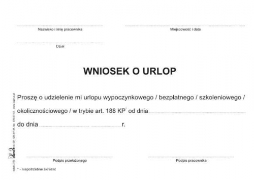 Wniosek o urlop A6/60kart. PapirusII