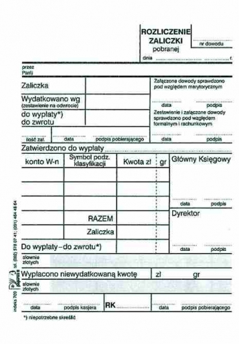 Rozliczenie zaliczki A6/60kart. PapirusII