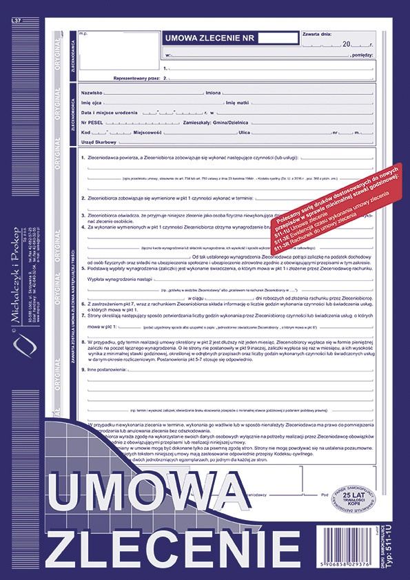 Umowa zlecenie 511-1U 2-skład. A4/40kart. M&P