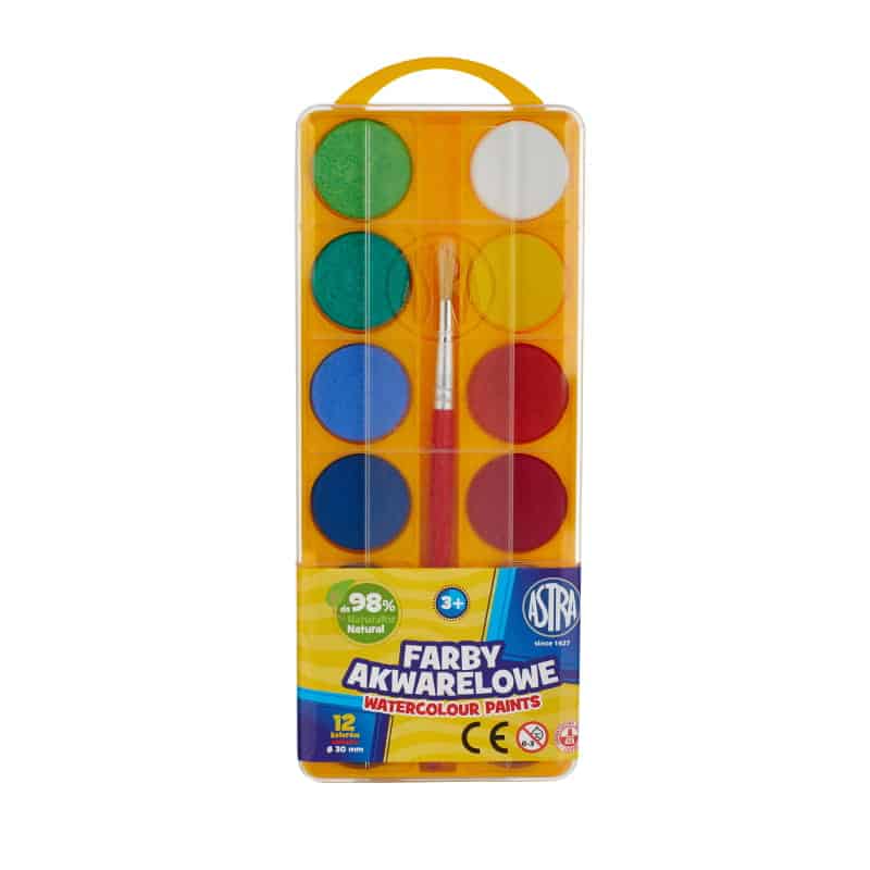 Farby akwarelowe 12 kol. śr.30mm Astra