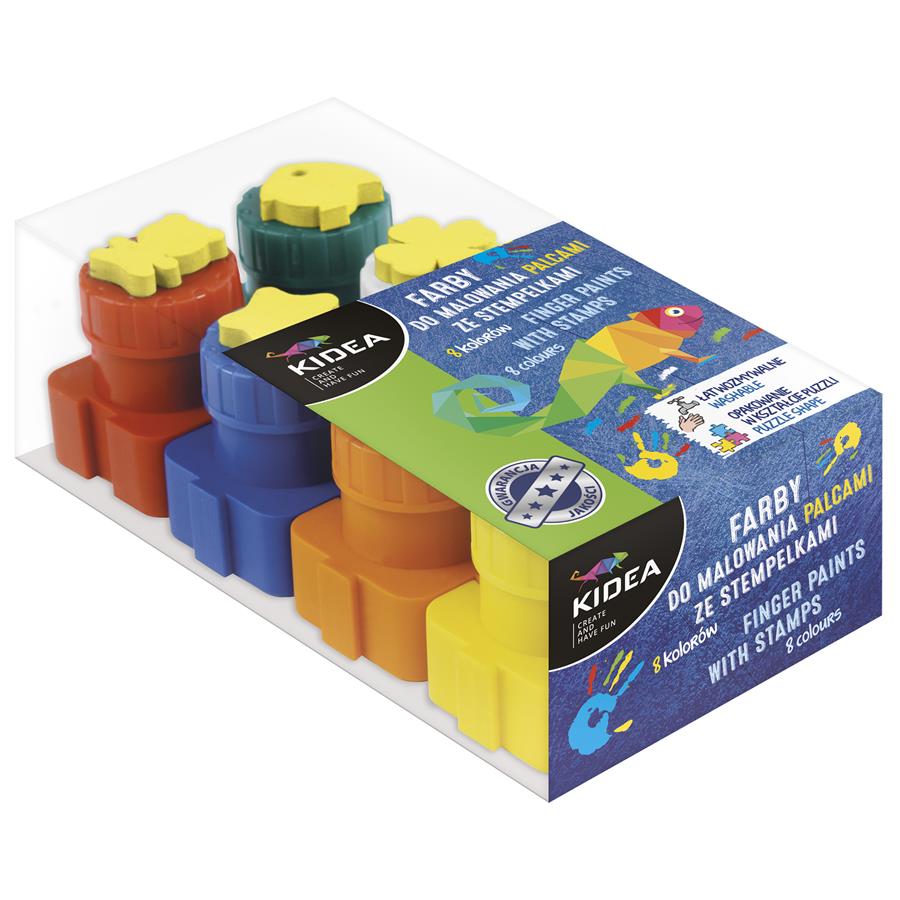 Farby do malowania palcami 8 kolorów pieczątki Kidea
