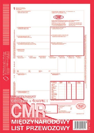 List przewozowy międzynarodowy CMR oryginał + 4kopie A4/80kart. M&P