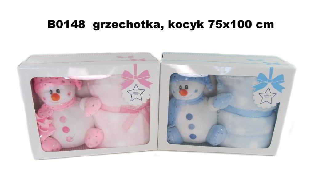Pluszowy bałwan grzechotka + kocyk 75x100cm Sun Day