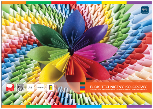 Blok techniczny kolorowy A4/10 kartek Interdruk