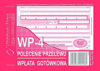 Polecenie przelewu/wpłata gotówki 4-odcink. 445-5M A6/80kart. M&P