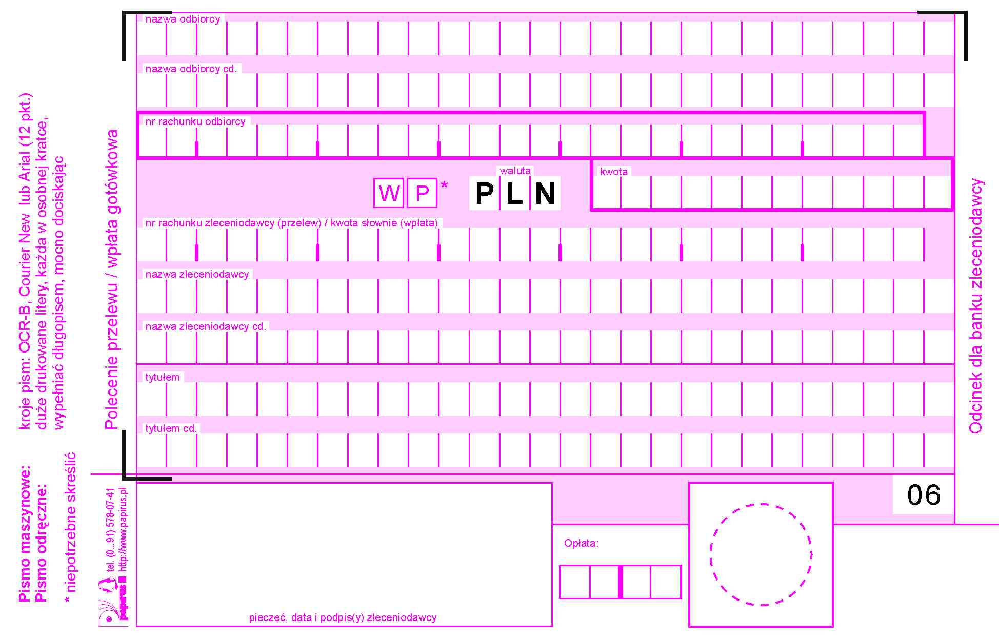 Polecenie przelewu/wpłata got. 4-odcink. A6/100kart. PapirusII