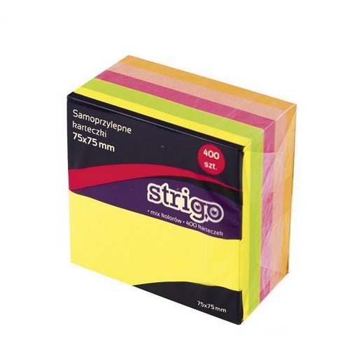 Notes samoprzylepny neon 75x75mm/400kart. Strigo