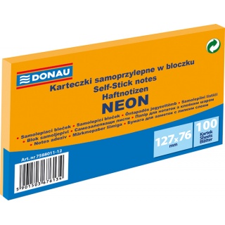 Notes samoprzylepny pomarańczowy neon 76x127 100kart. Donau