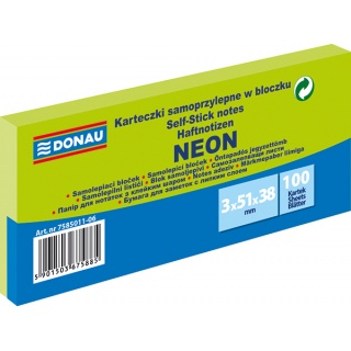 Notes samoprzylepny zielony neon 38x51/100kart.3szt. Donau