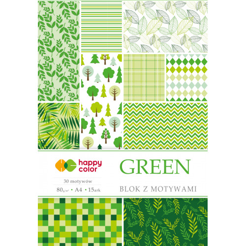 Papier kolorowy z motywami Green A4/15kart Happy Color