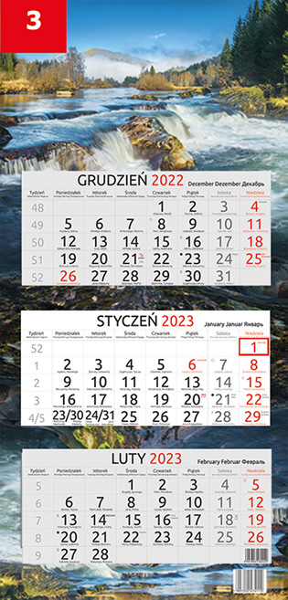 Kalendarz naścienny trójdzielny 2023 32x67cm Aniew