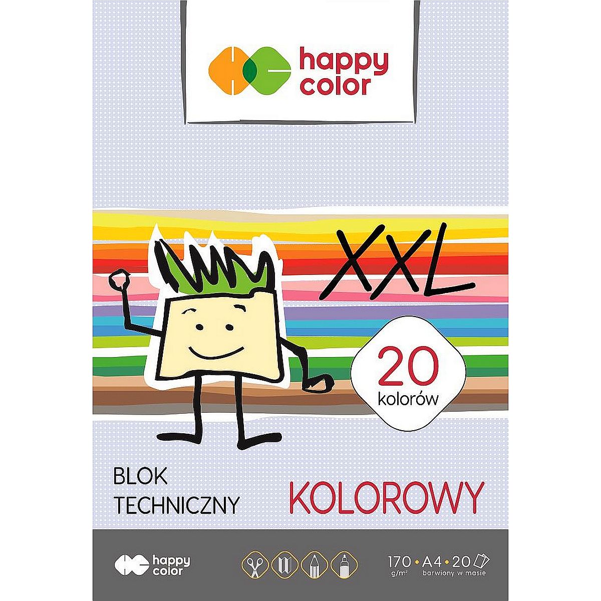  Blok techniczny kolorowy A4/20 kartek 170g Happy Color