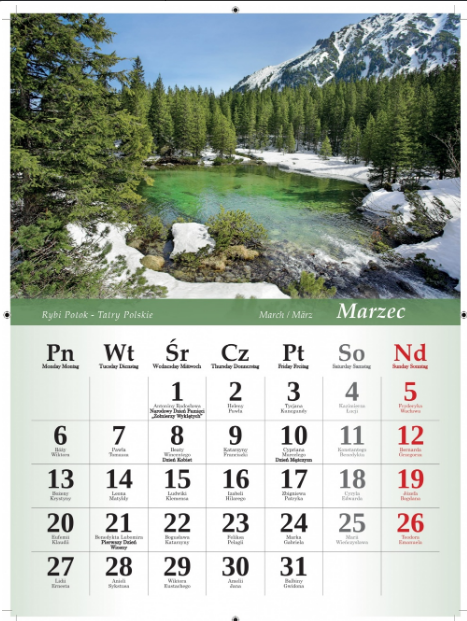Kalendarz wieloplanszowy naścienny Tatry 2023 B4 23x31cm Artsezon