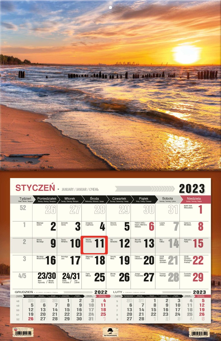 Kalendarz naścienny jednodzielny 44x68cm 2023 Bałtyk Pan Kalendarz