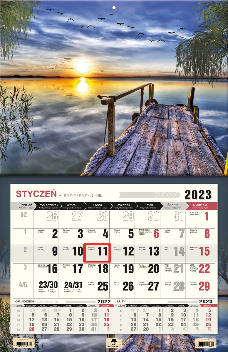 Kalendarz naścienny jednodzielny 44x68cm 2023 jezioro Pan Kalendarz