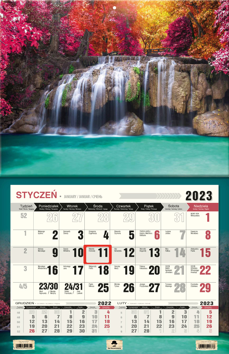 Kalendarz naścienny jednodzielny 44x68cm 2023 wodospad Pan Kalendarz