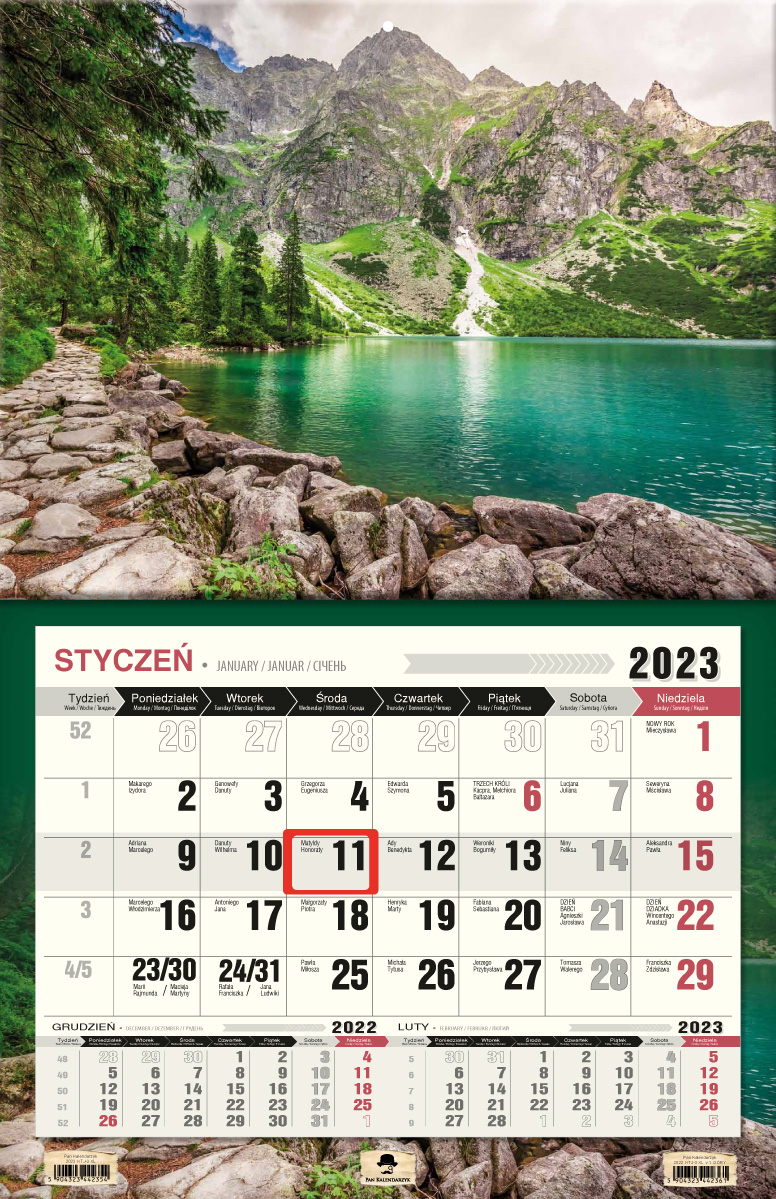 Kalendarz naścienny jednodzielny 44x68cm 2023 góry Pan Kalendarz