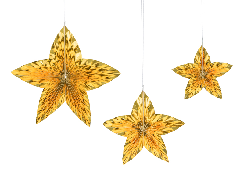  Rozety dekoracyjne gwiazdy złote 3szt Partydeco