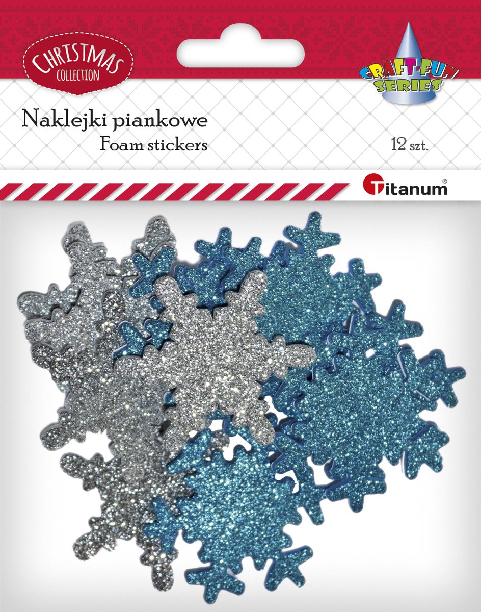Dekoracja piankowa samoprzylepna brokatowa gwiazdy 12szt Titanum