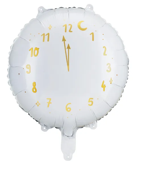  Balon foliowy zegar biały 45cm Partydeco