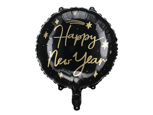  Balon foliowy Happy New Year 45cm czarny Partydeco