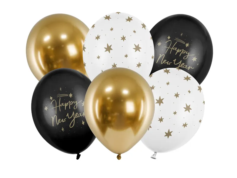  Balon foliowy Happy New Year 30cm 50szt Partydeco