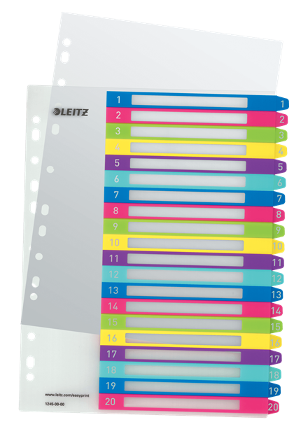 Przekładki A4 Maxi numeryczne 1-20 z kartą opisową plastikowe Leitz
