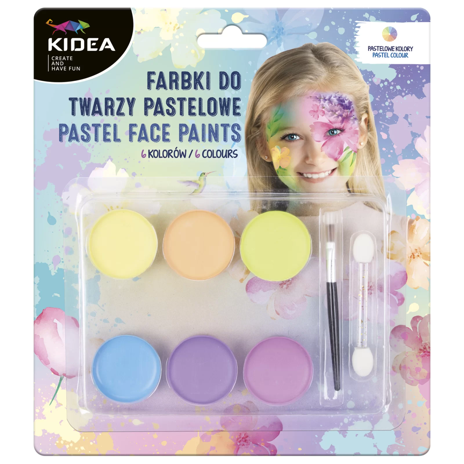 Farby do twarzy brokatowe 6 kolorów pastelowe Kidea
