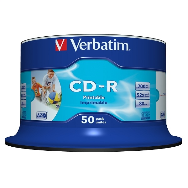 Płyta CD-R 700MB 52X 50szt. Printable AZO Verbatim