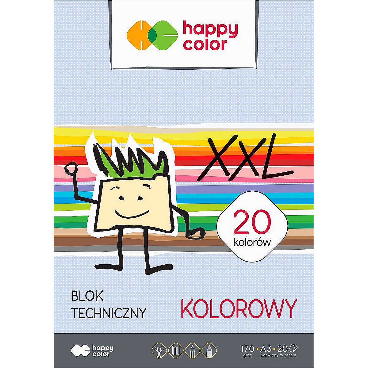 Blok techniczny kolorowy A3/20 kartek 170g Happy Color