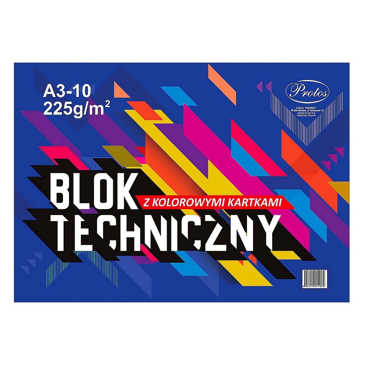 Blok techniczny kolorowy A3/10kartek 225g Protos