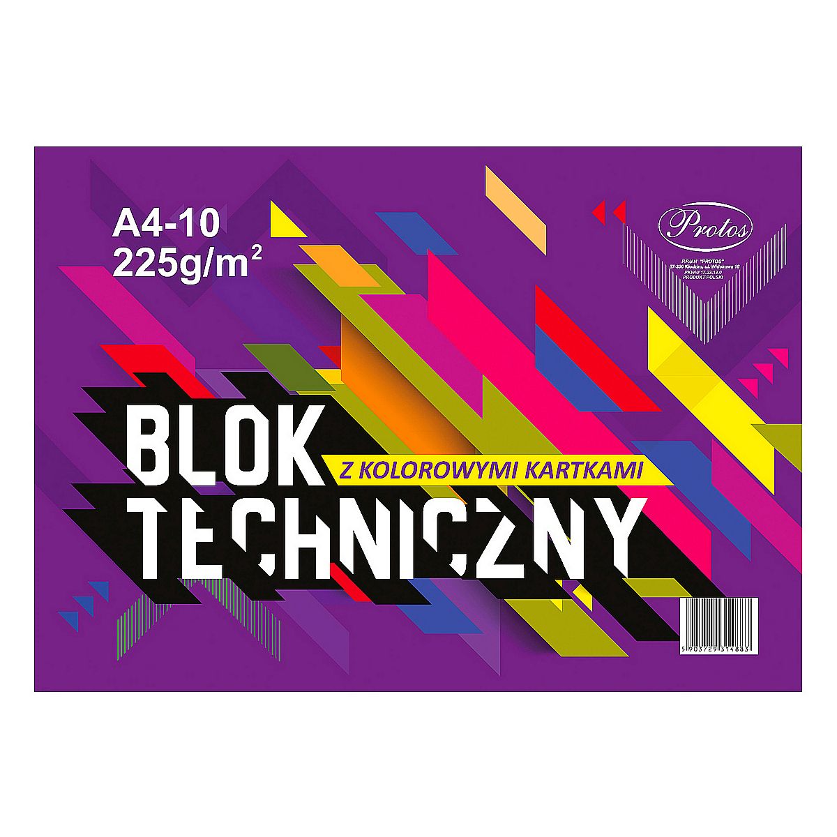 Blok techniczny kolorowy A4/10kartek 225g Protos