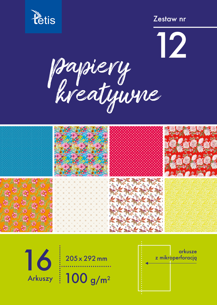 Papier kreatywny 12 100g A4/16kart. Tetis