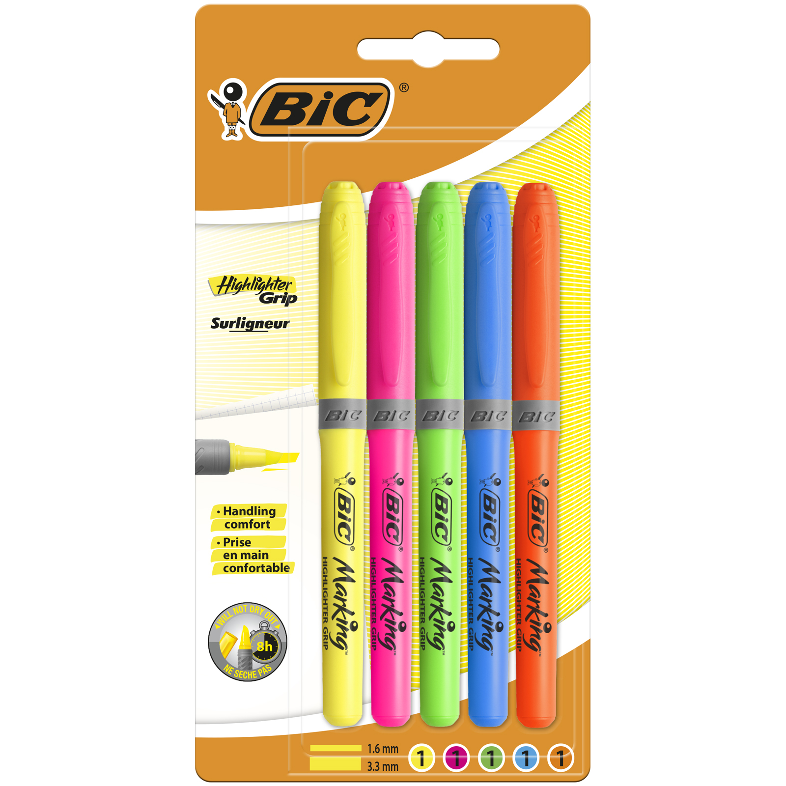Zakreślacze Highlighter Grip 5 kolorów BIC
