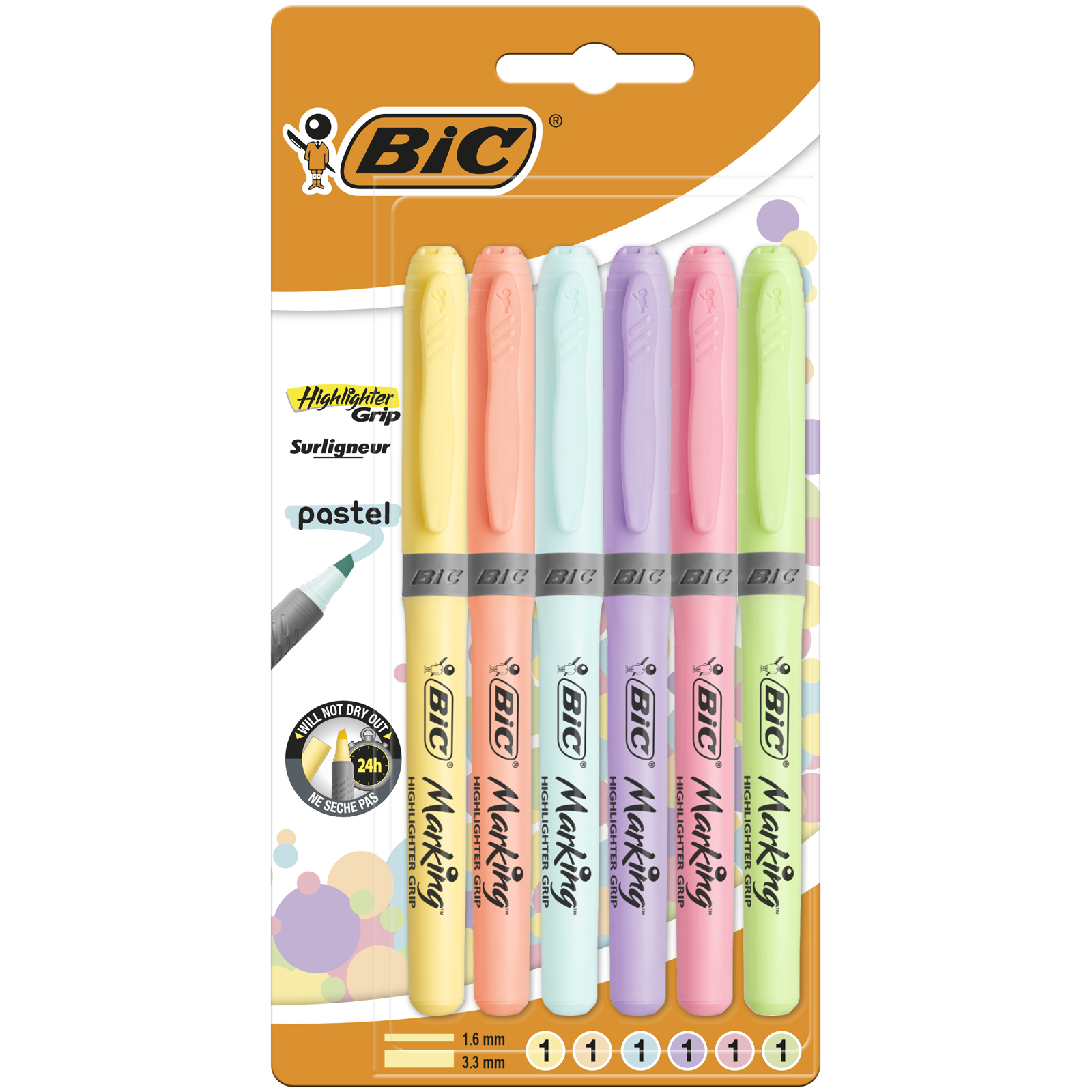 Zakreślacze Highlighter Grip pastel 6 kolorów BIC