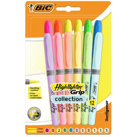 Zakreślacze Highlighter Grip 12 kolorów BIC