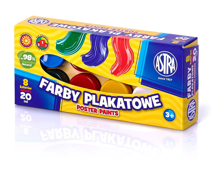 Farby plakatowe 8 kolorów 20ml Astra