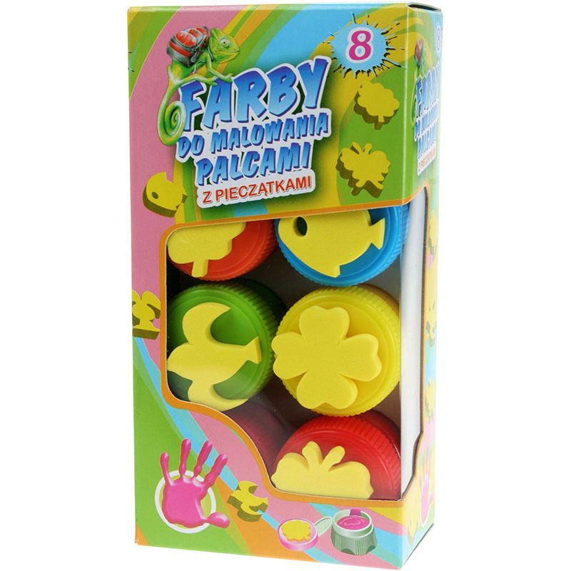 Farby do malowania palcami 8 kolorów 15ml + pieczątki Titanum