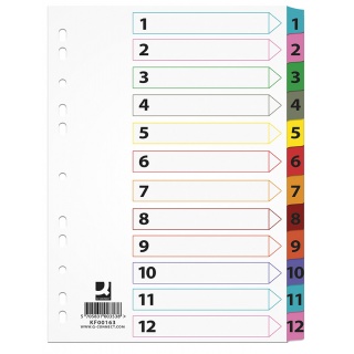 Przekładki A4 numeryczne 1-12 Mylar z indeksem laminowanym kartonowe Q-Connect